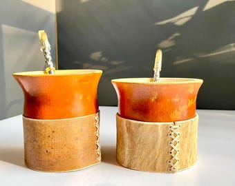 Handmade Argentine Criollo Camionero Mate Gourd – Natural Calabaza Yerba Mate Cup with Hand Stitched Leather Base
