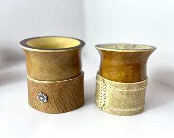 Rustic Criollo Mate Gourd with Raw Leather Base – Handmade Argentine Criollo- Burned Rim Calabaza