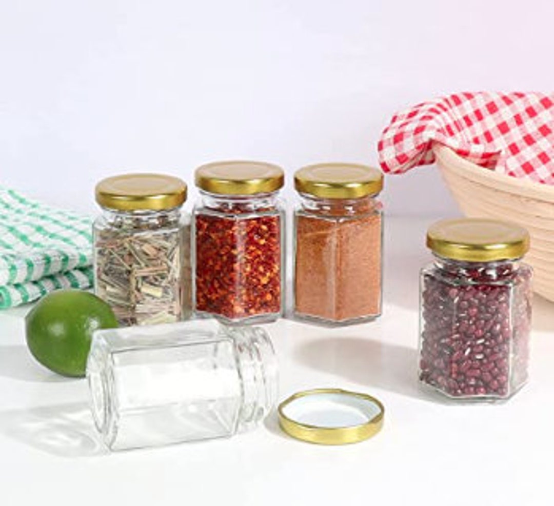 Pack 6 Oz Hexagon Glass Canning Jars With Gold Lids L Mini JamPhilippines