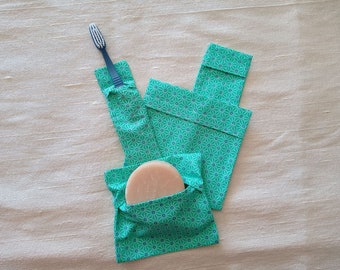 Toothbrush case, soap pouch, coated cotton, zero waste, waterproof