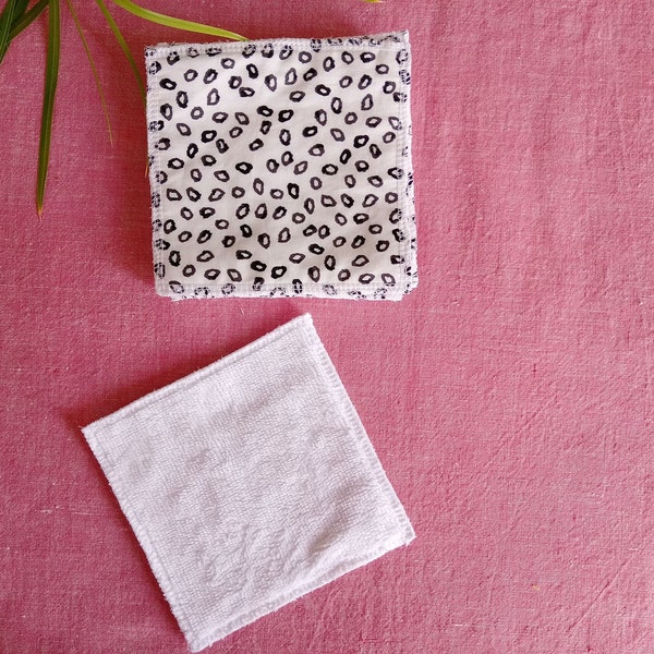 Lingettes démaquillantes, lot de 6, 12,5/12,5 cm, une face tissu coton tâches d'encre OEKO-TEX®, une face velours de bambou