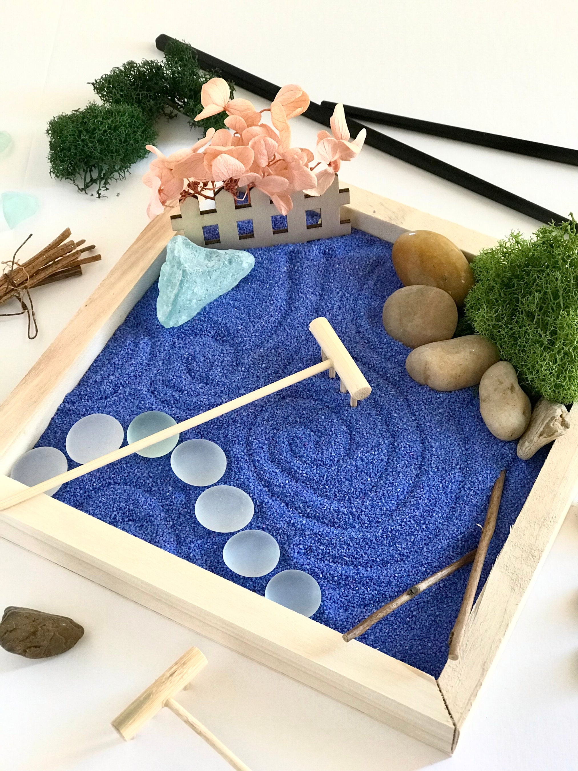 Desktop Meditation Yoga Zen Garden Kit Japanese Tabletop Rock Sand
