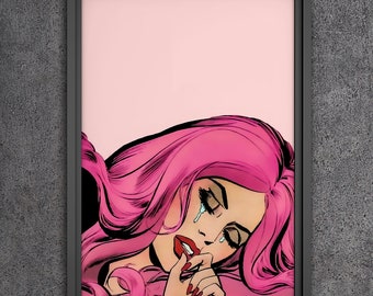 Pink Pop Art "Girl Crying" Poster Print, Pop Art Poster, Fashion Wall Decor, Fashion Wall Art Poster, Vintage Poster, Graffiti Poster, Her
