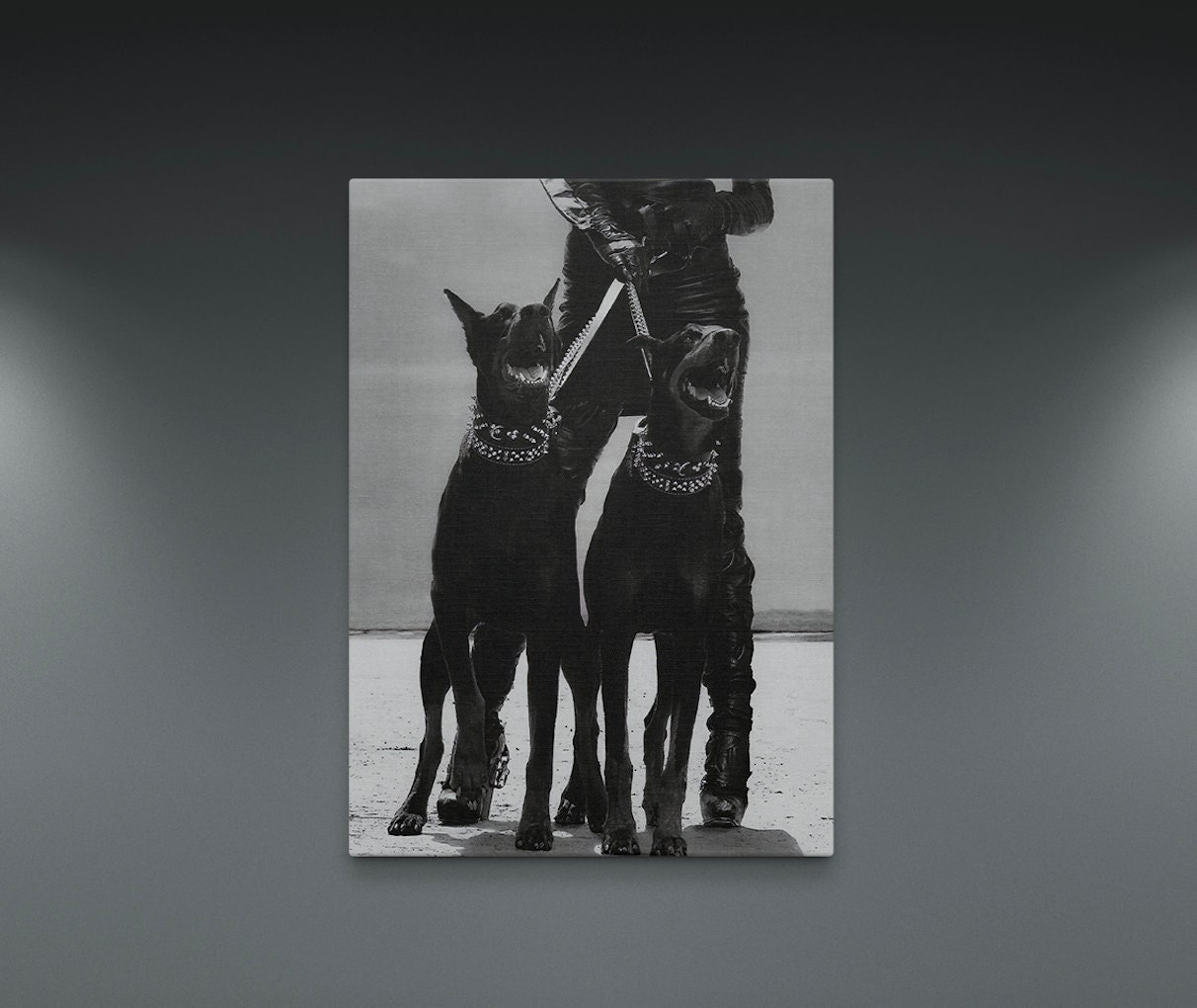 Two Doberman Canvas, Hypebeast Canvas,  Luxury Designer Fashion Dog Lover Poster, Fashion Wall Art, Designer Wall Art, Streetwear Canvas