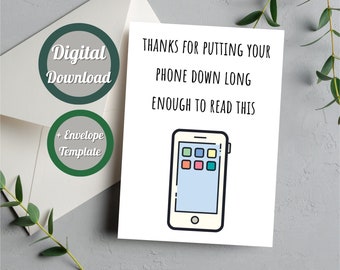 Funny Birthday Card for Teenager Always on Phone, Addicted to Texting Scrolling, Printable digital download file