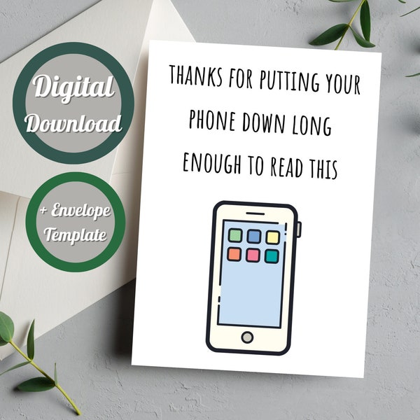 Funny Birthday Card for Teenager Always on Phone, Addicted to Texting Scrolling, Printable digital download file