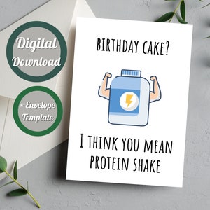 Carte d'anniversaire Gym Lover Protein Shake, entraîneur personnel, Gym Bro, carte imprimable d'haltérophilie