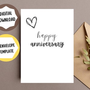 Printable Anniversary Card, Happy Anniversary Digital download card, Anniversary Gifts, Happy Anniversary Printable Cards with Envelope