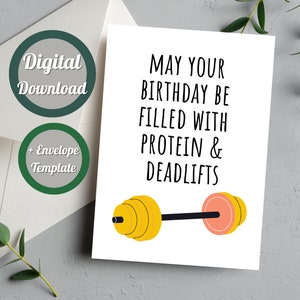 Gym Lover Birthday Card, Personal Trainer, Gym Bro, Weight Lifting Printable Card