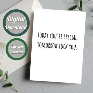 Carte d'anniversaire drôle pour ami, cadeau grossier, fichier imprimable avec modèle d'enveloppe