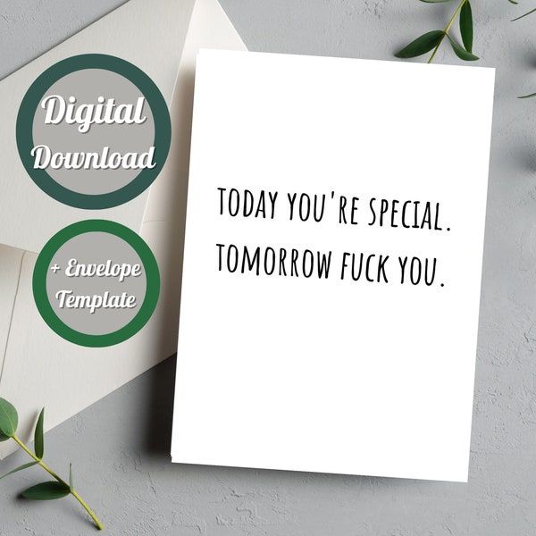 Funny Birthday Card for Friend, Rude Gift, Printable File with Envelope Template