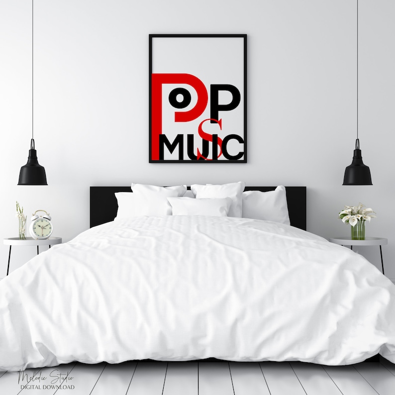 Black, Red, and White Printable Pop Music Wall Art Digital Download