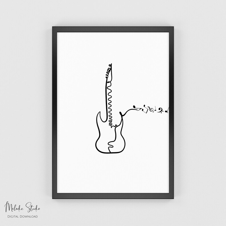 Music Printable Guitar Line Art Digital Download Minimalist Music Lover