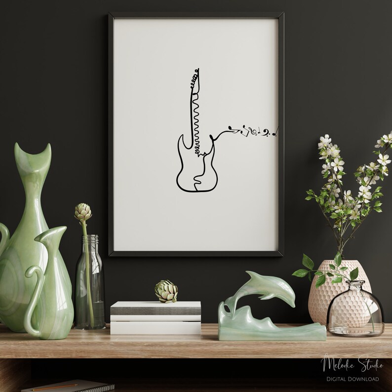 Music Printable Guitar Line Art Digital Download Minimalist Music Lover