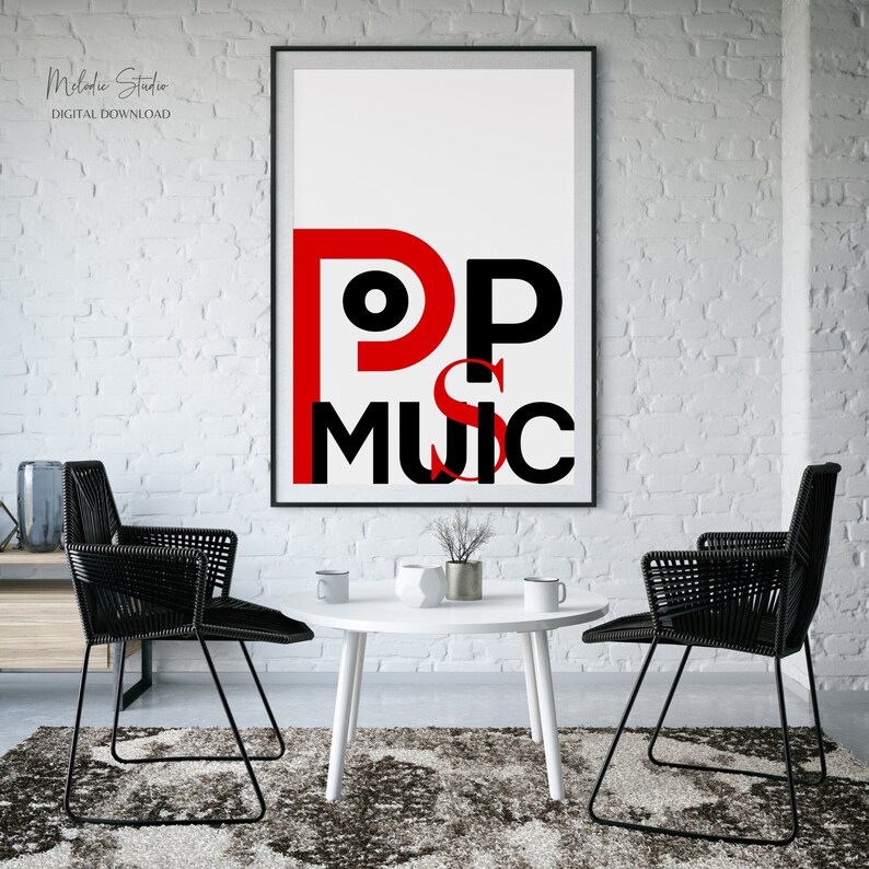 Black, Red, and White Printable Pop Music Wall Art Digital Download