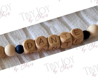 Personalised Pacifier Clip, Beige Blue, perfect baby shower gift