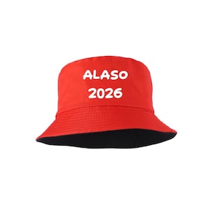 May include: Red bucket hat with the text "ALASO 2026" in white. The hat has a black underside. This hat is a casual accessory.