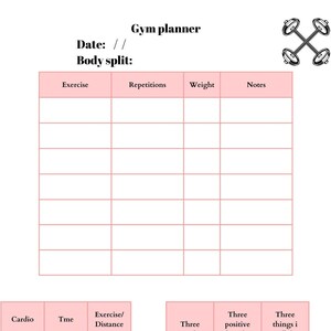 Gym Planner, easy to use, everyday gym planner