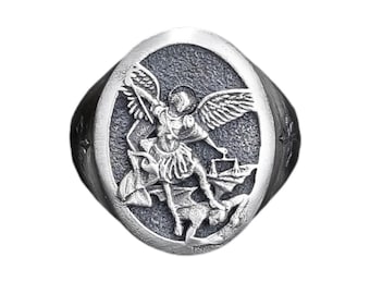 Sterling Silver Saint Michael Archangel Ring: Christian Protection Jewelry