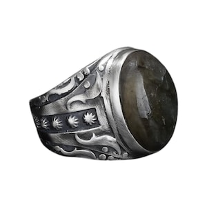 Großer Labradorit Sterling Silber Ring - Handgemachter Herrenring mit Edelstein
