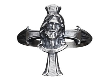 Sterling Silver Cross Jesus Ring: Religious Christian Jewelry