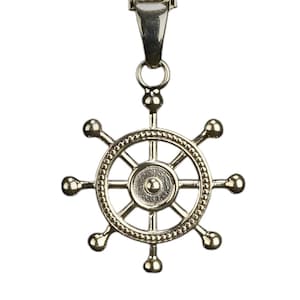 Gold Ship Wheel Necklace Pendant, Nautical Rudder Jewelry, Marine Men&#39;s Gift, Gift for Him