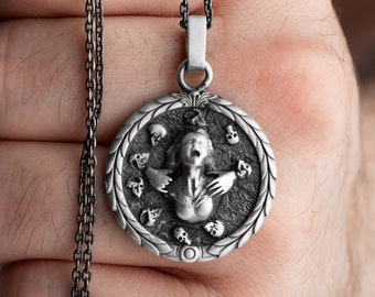 Sterling Silver Angel Devil Skull Pendant Necklace: Punk Biker Jewelry