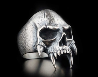 Skull Handmade Sterling Silver Men Biker Ring, Skull Gothic Ring, Skull Punk Ring, Wounded Skull Silver Men Jewelry, Ring for Men