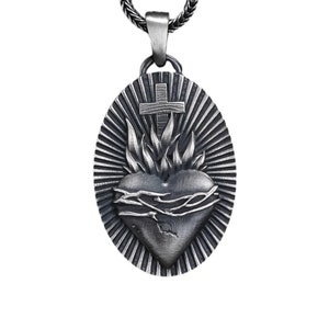 Sacred Heart Necklace, Sterling Silver Pendant, Religious Silver Necklace, Christmas Gift, Heart Pendant