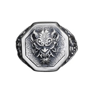 Oni Mask Japanese Ring, Biker Ring, Demon Face Ring, Samurai Jewelry, Cool Men&#39;s Ring