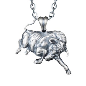 Bull Necklace in Sterling Silver, Taurus Zodiac Pendant, Bullfighter Gift for Him, Symbolic Taurus Sign Jewelry