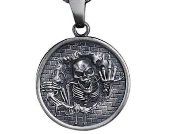Handmade Sterling Silver Skeleton Pendant Necklace: Gothic Skull Jewelry