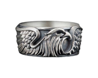 Eagle Ring Sterling Silver, Bird Wrap Ring, Wildlife Jewelry, Animal Lover Gift, Adjustable Band