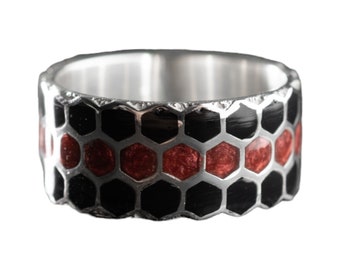 Sterlingzilveren honingraatring: geometrische bijenkorfsieraden
