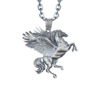 Sterling Silver Pegasus Pendant: Gothic Mythological Necklace