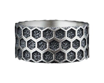 Sterlingzilveren honingraatring: geometrische bijensieraden