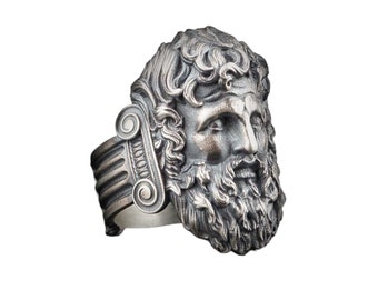 Poseidon Sterling Silver Ring: Greek Mythology Neptune Symbol