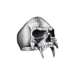 Oxidized Sterling Silver Skull Ring: Gothic Biker Jewelry