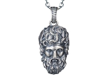 Sterling Silver Poseidon Pendant Necklace, Greek Mythology Jewelry