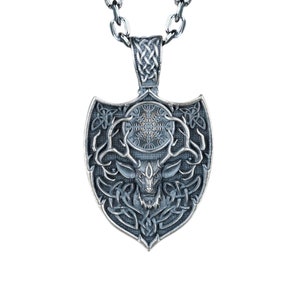 Sterling Silver Deer Antler Necklace: Oxidized Men&#39;s Pendant