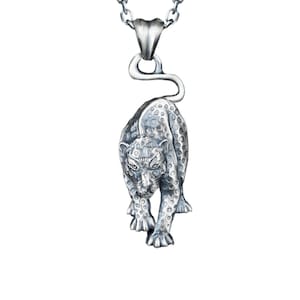 Mens Leopard Necklace, Jaguar Charm Jewelry, Big Cat Pendant, Gift for Him, Animal Lover Gift