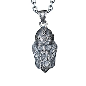 Norse Mythology Odin Pendant Necklace, Men&#39;s Viking Jewelry, Silver Norse Necklace, Viking Gift for Him