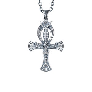 Sterling Silver Egyptian Ankh Pendant Necklace: Handmade Charm Jewelry