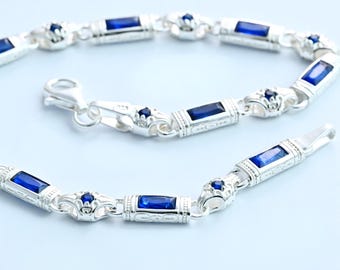 Pulsera de plata de ley para hombre con zafiro baguette: un regalo para él