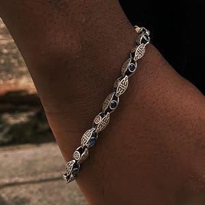 925 Sterling Silver Cross Bracelet, Gothic Celtic Men’s Jewelry, Handmade Oxidized Chain