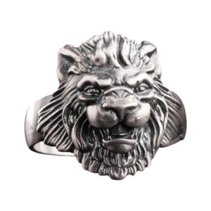 Sterling Silver Lion Head Ring - Handmade Mens Jewelry