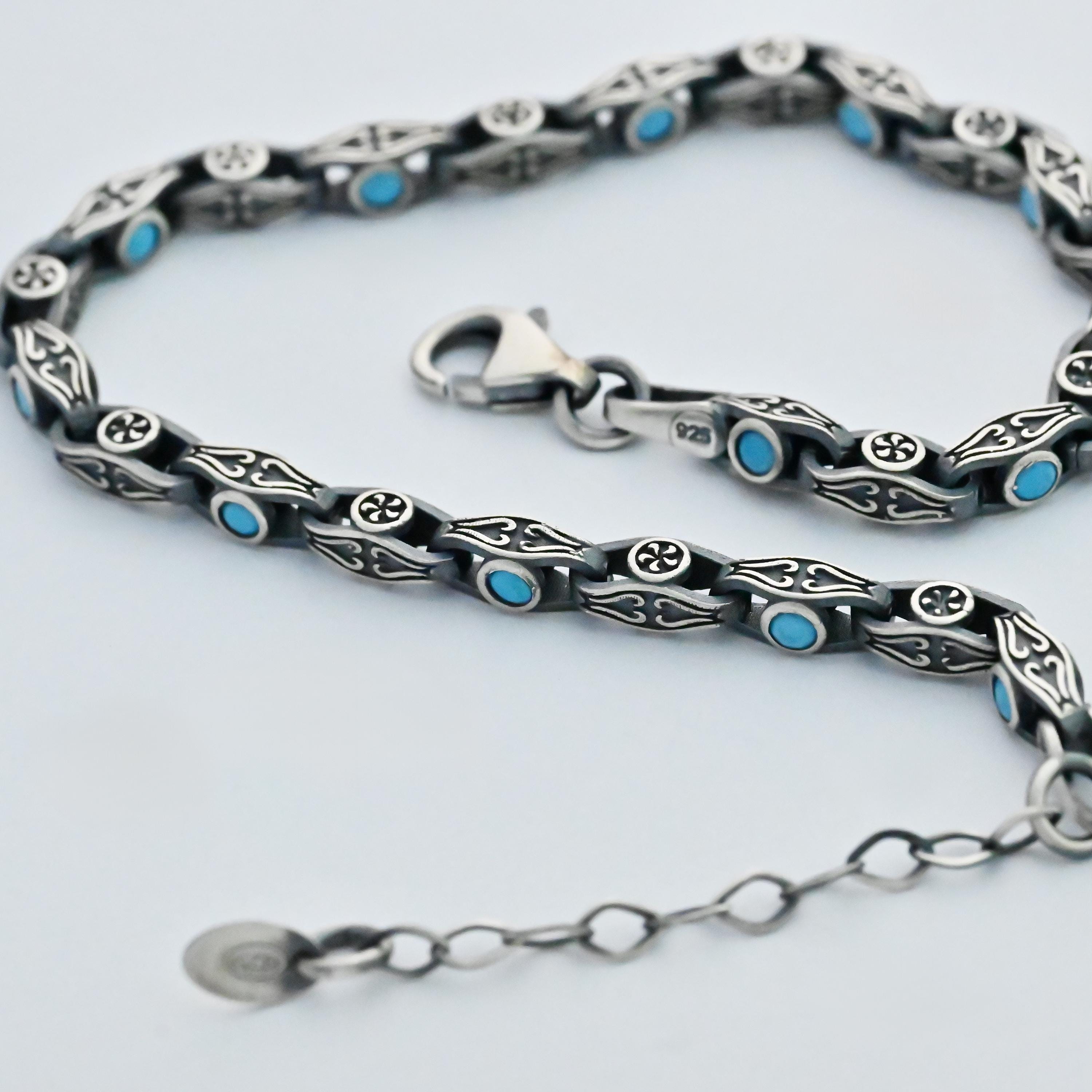 925 Sterling Silver Men's Bracelet: Zircon Charm, Birthday Gift - Etsy