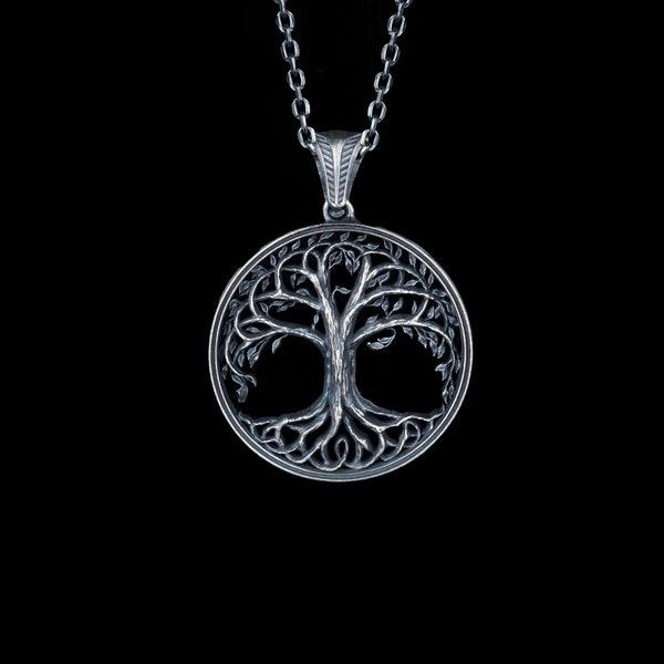 Life Tree Necklace,Men Yggdrasil Pendant,Scandinavian Yggdrasil Necklace,Viking Tree Necklace,Silver Chain Yggdrasil Pendant,Valentine's Day