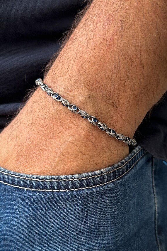 925 Sterling Silver Men's Bracelet With Zircon Stone, Charm