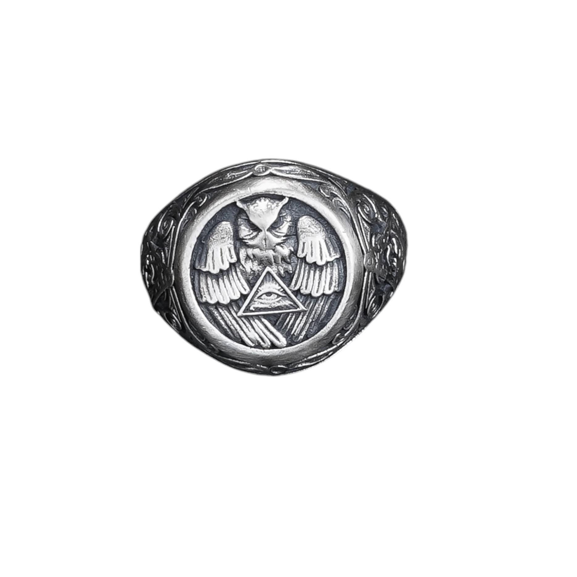 Sterling Silver Owl Ring: All-Seeing Eye Bird Jewelry